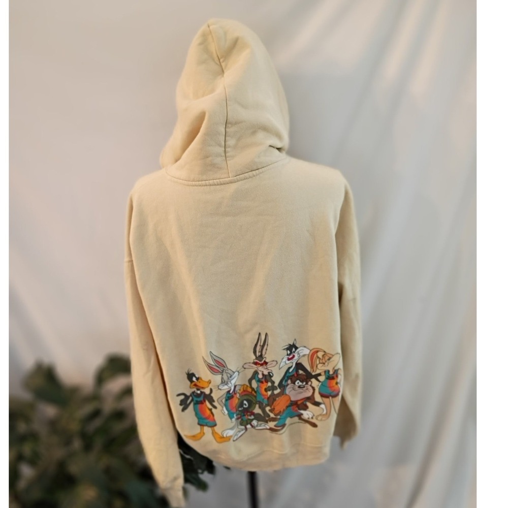 Looney Tunes Space Jam Tune Squad Hoodie Cream Beige Graphic Pullover Mens Small - Picture 5 of 7